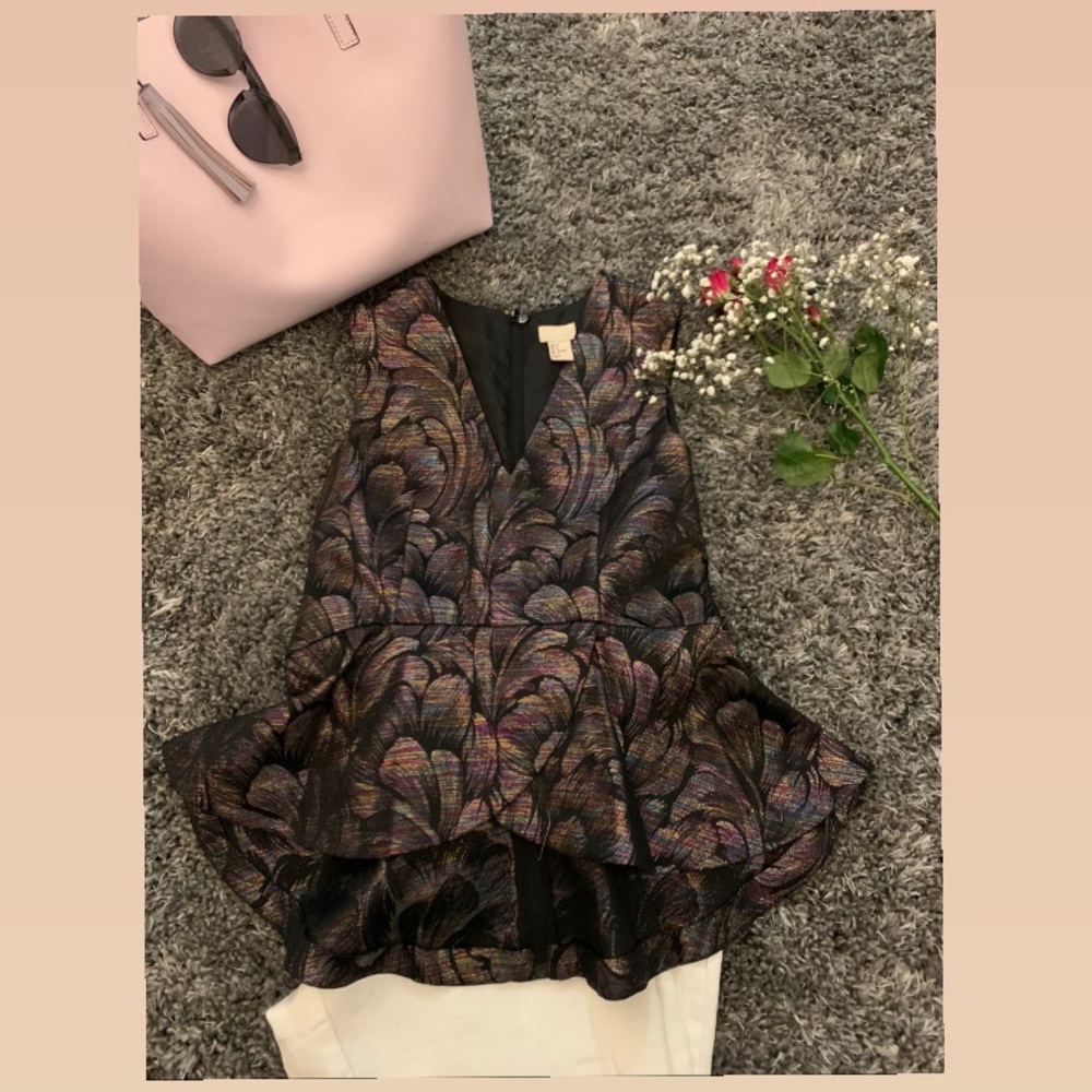 Black Metallic Peplum Top
